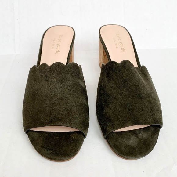 Kate Spade ♠️ Warren Scalloped Mules in Olive - Picture 2 of 7